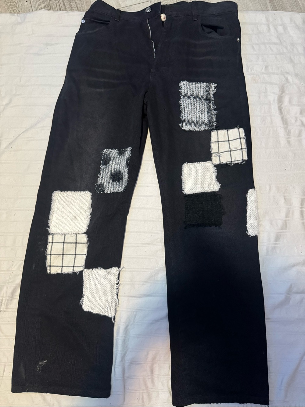 Marni Black Straight Men’s Jeans with White Patchwork